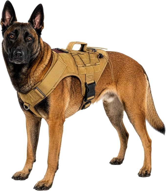 Tactical Dog Harness - Heavy Duty, No-Pull Training Vest for Large Breeds, Military Service Dog Vest with Front Leash Clip, Hook & Loop Panels, Padded Handle – Coyote Brown, Large
