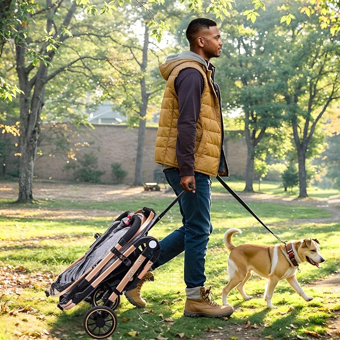 Dog Stroller for Dogs - 3 in 1 Pet Stroller with Detachable Storage Basket 4 All-Terrain Rubber Wheels Pull Rod Durable Travel Carrier for Max 45 lbs Medium Dogs 2 Small Cats