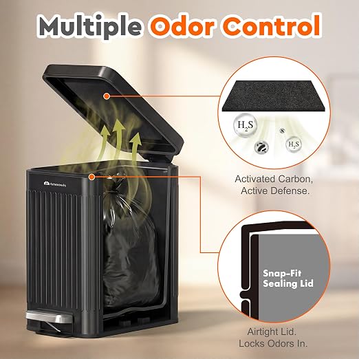 Dog Poop Trash Can Outside - Odor Control & Waterproof, 2.7Gal | Metal Pet Waste Garbage Can with Lid & Foot Pedal - Includes 30 Bags, a Bag Holder, and Lawn Stakes for Outdoor Security