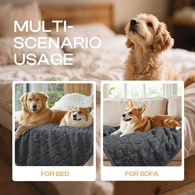 Luciphia Waterproof Dog Blanket for Medium Large Dogs Washable Bed Couch Protector Soft Fluffy 3D Heart Jacquard Pet Blanket with Sherpa Fleece Cozy Calming Throw Blankets, Grey 65x57 inch