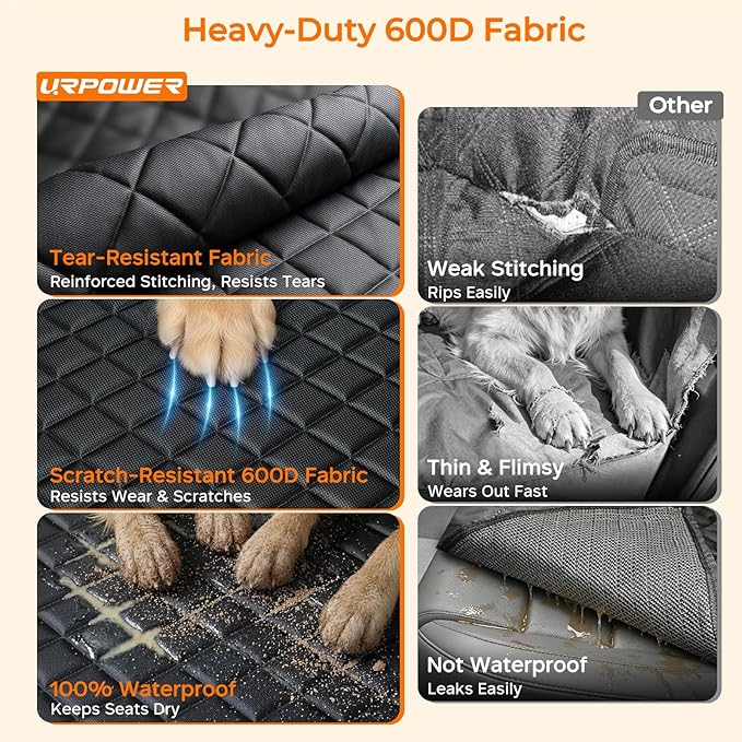 URPOWER Dog Car Seat Cover for Pets 100% Waterproof Seat Cover Hammock 600D Heavy Duty Scratch Proof Nonslip Durable Soft Back Seat Covers for Cars Trucks and SUVs