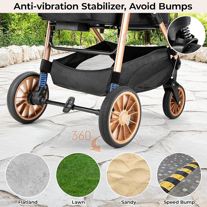 MAMIZO Pet Stroller for Medium Dogs Up to 44 lbs with Detachable Carrier | All-Terrain 3-in-1 Dog Stroller for Senior Dogs & Cats with Rubber Wheels, One-Click Folding, Storage Basket & Cup Holder