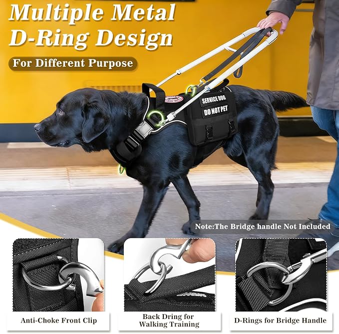 Service Dog Vest with Removable Backpack for Large Dogs Black XL | No Pull Adjustable Dog Harness with Pockets,Soft Padded Handles&Molle for Patches,Heavy Duty for Training Hiking Hunting