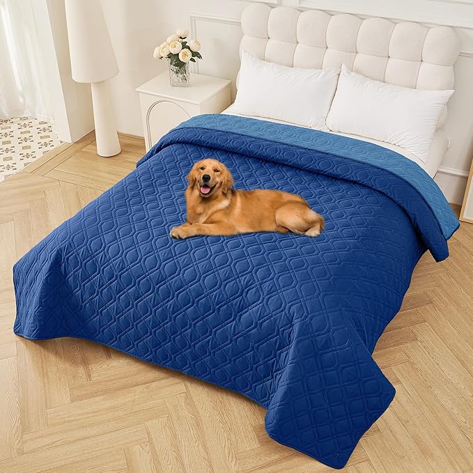 Smiry Reversible Waterproof Couch Covers for Sofa, Washable Dogs Pet Couch Covers for 3 Cushion Sofa Pet Friendly, Water Resistant Furniture Protector Slipcover, Geometric (82"x102", Navy/Blue)
