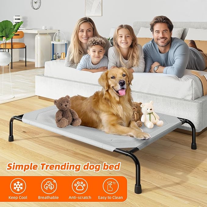 Simple Trending Raised Dog Bed for Large Dogs, Waterproof XL Dog Cot, Grey | Outdoor Cooling Elevated Pet Bed Load 200lb, 47.75" x 30.5"