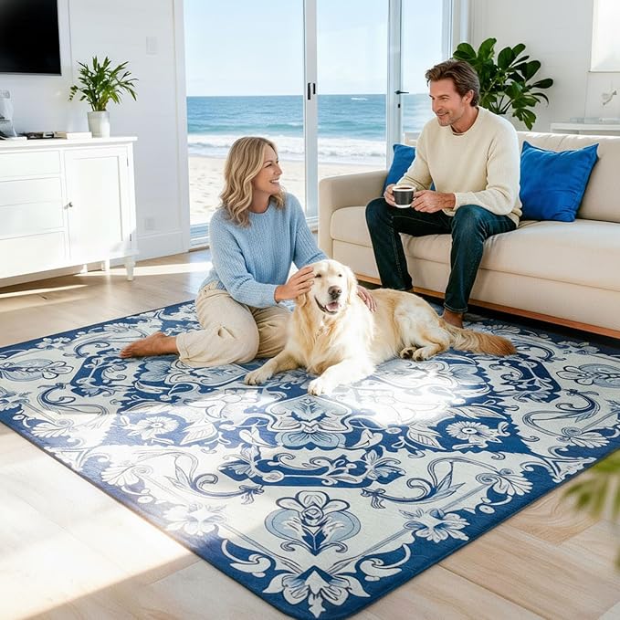 FXW Washable Pee Pads for Dogs, Puppy Pads with Super Absorbent, Specifically Designed for Rollick/Homeplus 24inch 8 Panels Dog Playpen, 63" Square, Mandala Blue, 1 Pack