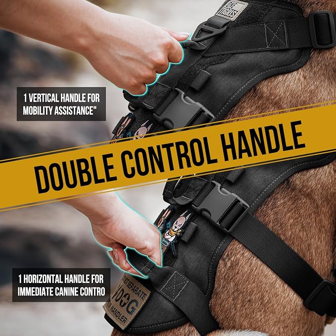 OneTigris Escape Proof Dog Harness, No Pull Dog Harness with Handles, Tactical Multi-Use Support Dogs Harnes for Large Dogs Everyday Wear Walking Hiking Training (Black, X-Large)