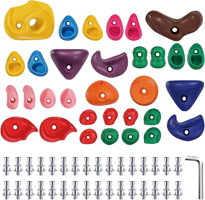 Kids Rock Climbing Holds, 36-Piece Hardware Set, Multicolor