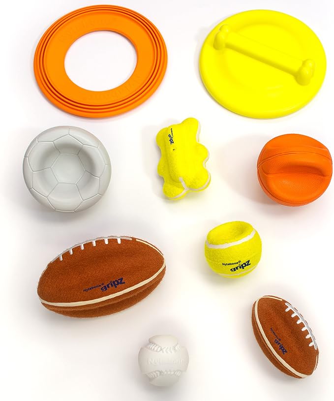 Nylabone Power Play Gripz Felt Soccer Ball Rubber Fetch Toy, Squeaky Ball for Dogs, Medium (1 Count)
