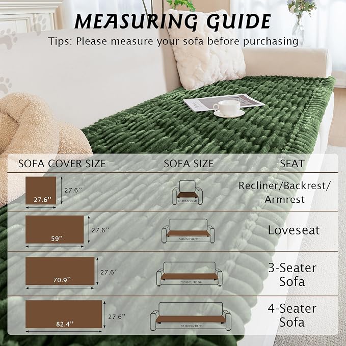 PuTian 100% Waterproof Fuzzy Couch Cover for Dogs Green 27.6"x27.6" | Pet Friendly Dog Mat for Couch, Waterproof Sofa Protector, Scratch Resistant Furniture Cover for Dogs, Machine Washable