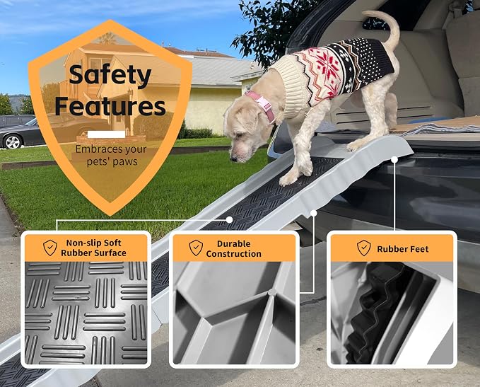 PawStep 50893 Pet Ramp with Soft Traction – Lightweight Portable Dog & Cat Ramp for Beds, Couches, Cars & SUVs, Non-Slip Surface for Senior & Small Pets