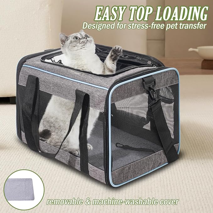 Vivicreate Cat Carrier Airline Approved Soft Sided Pet Carrier for Cats and Small Dogs Portable Travel Cat Bag with Mesh Ventilation Safety Leash and Shoulder Strap up to 15 lbs