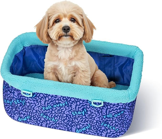 BurgeonNest Center Console Dog Car Seat for Small Dogs, Puppy Cat Car Seat Booster with Soft Cushion Safety Belt, Seats Safe & Cozy Metal Frame Armrest Dog Booster Pet Under 11 lbs (Word)