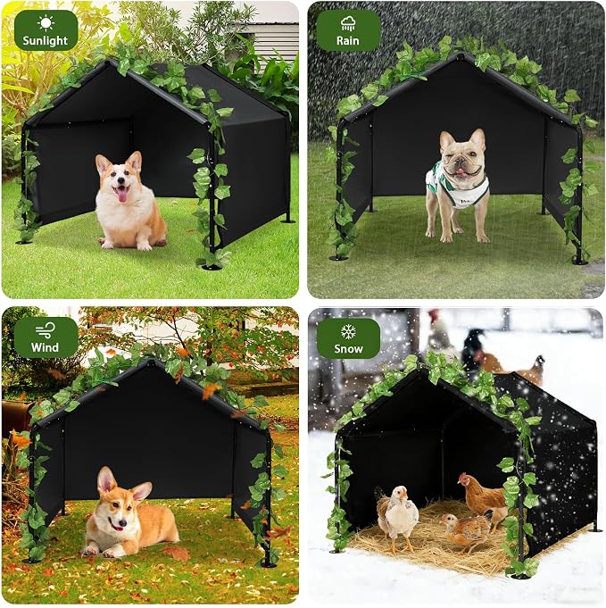 Large Dog Shade for Outside,4 x 4 x 3.3 ft Waterproof Dog Canopy House Tent | Large Pet Shelter Dog Tent with Upgraded Doors, Outside Sun Rain Snow Canopy Pet House for Dogs, Dog House for Small Animals