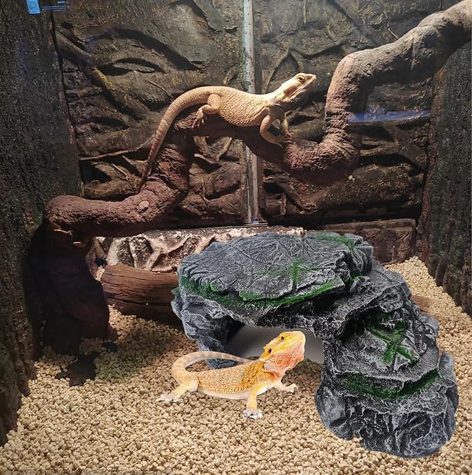 kathson Turtle Basking Platform,Resin Bearded Dragon Basking Platform Reptile Habitat Cave Climbing Ramp Turtle Tank Decoration for Leopard,Geckos,Lizards,Turtles,Snakes,Frogs,Newts