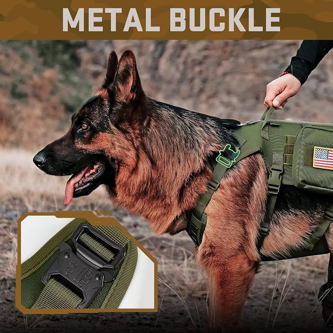 Forestpaw Tactical Dog Harness Pouches and Patches Set,L,Green | Adjustable Fits 27-40" Chest,70-140 lbs,No Pull Military Style Service Dog Vest for Daily Walking Training,Medium Large Dogs