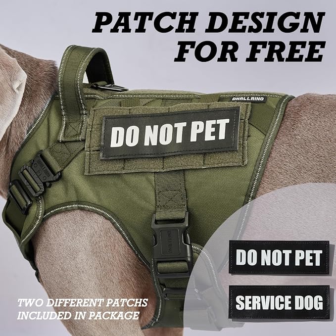 Tactical Dog Harness for Large Dogs, Heavy Duty Dog Harness with Handle, Adjustable Reflective Military German Shepherd Dog Vest Harness with Do Not Pet Patches for Hiking Training Green