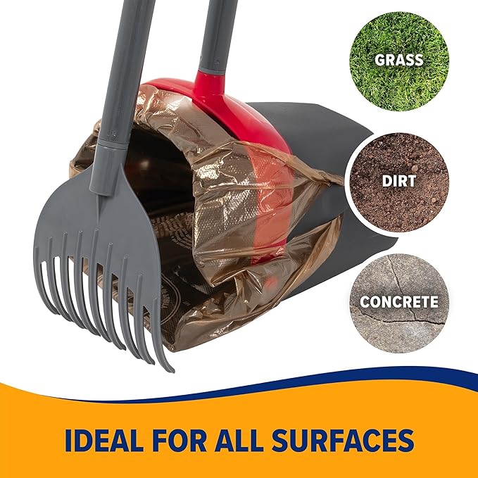Arm & Hammer Pooper Scooper for Extra Large Dogs Heavy Duty, Outside Yard Dog Poop Scoop Pet Waste Clean Up with Bag Attachment - 2 Waste Bags Included | Includes 2 waste bags plus an attachment to hold them, keeps hands clean while picking up after pe...