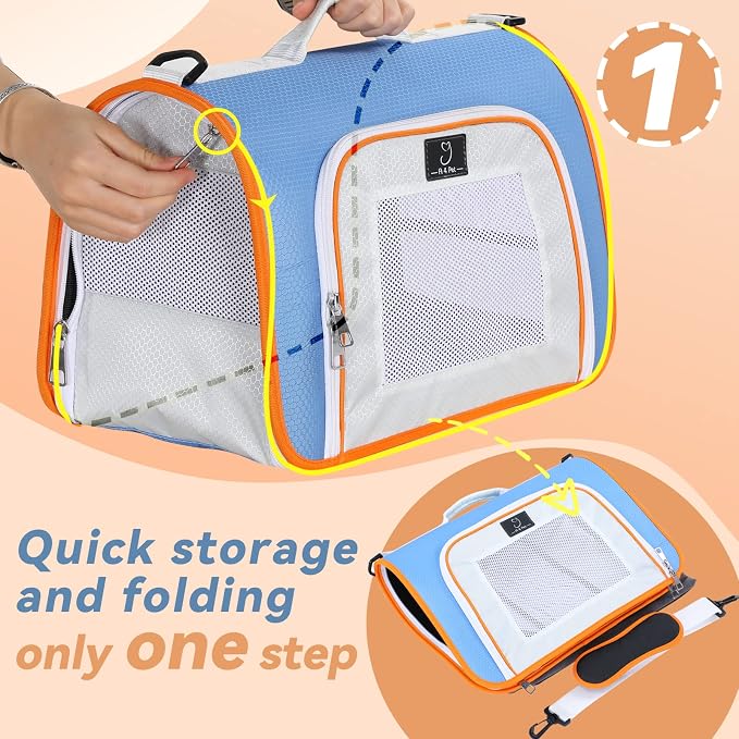 A 4 Pet Cat Carrier, Airline Approved Pet Carrier for Small Medium Cats Dogs Puppy with Safety Tether, Lightweight EVA Soft-Sided Bag, Anti-Collapse for Plane Car Train Vet