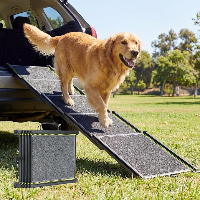 Veehoo Telescoping Large Dog Ramp for Car Truck SUV Pet Ramps 71" L & 20" W | Extra Wide Dog Steps Outdoor Lightweight Cars Ramps with Non-Slip Rug Surface, Portable Foldable Dogs Stairs Up to 110lbs