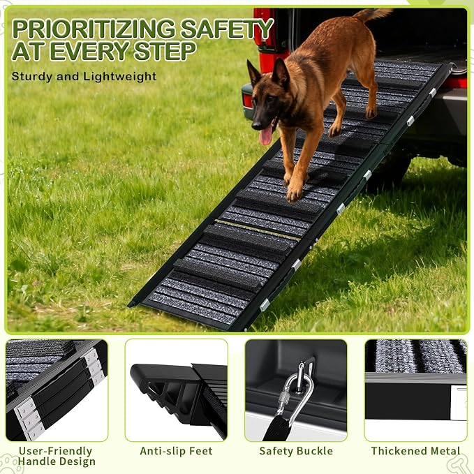 TNELTUEB Adjustable Dog Ramp, Folding Portable Pet Ramp, Rated for 30 LBS | 32.6" Long and Adjustable from 10" to 19" with Non-Slip Traction Mat, Dog Step for Bed, Couch,Car (55"-Grey)