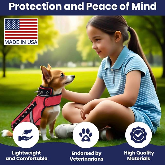 CoyoteVest SpikeVest Dog Harness, Made in the USA, L-Red | Stab-Resistant Protective Vest | Coyote Vest for Dogs | Defends Against Coyotes, Dogs, Birds of Prey | Reflective Safety