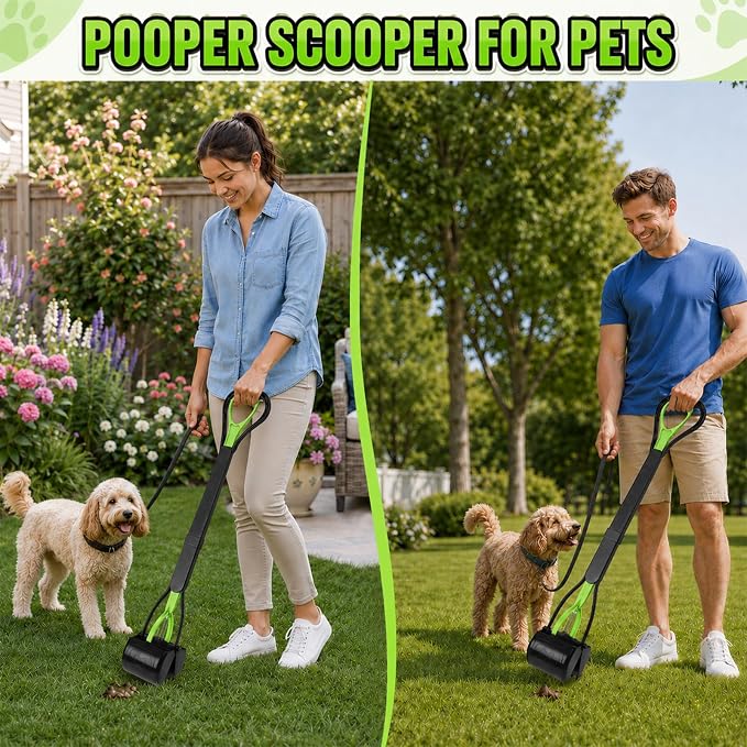 31inch Large Pooper Scooper for Dogs with Long Handle, Sturdy & Durable, Not Easy to Break, Lightweight & Easy to Use, Easy to Pick Up from Grass and Gravel | Less Bend Down, One-hand Operate Pick up for all Surface, Heavy Duty Poop Scooper for Large M...