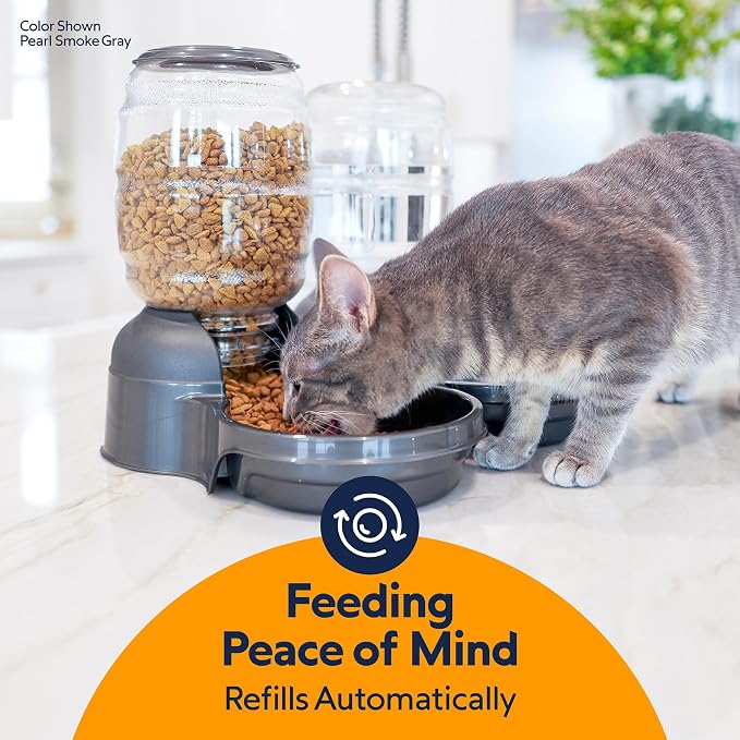 Petmate Replendish Gravity Automatic Dog Water Dispenser Pet Waterer and Pet Feeder Set with Microban Protection Base, 100% BPA Free, Wide Mouth Bowl - 0.5 Gallon Water, 2 lb Food