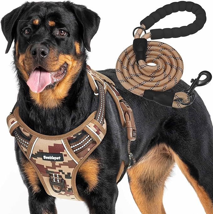 Beebiepet Heavy Duty Tactical Dog Harness for Small Dogs, No Pull Adjustable Pet Harness Reflective Service Training Easy Control Pet Vest Military K9 Working Dog Harnesses-X- Large, Desert Camo
