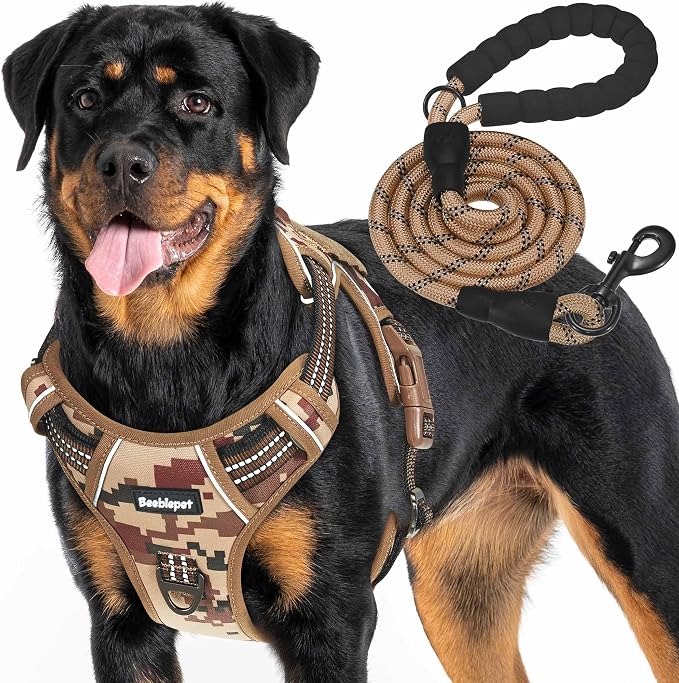 Beebiepet Heavy Duty Tactical Dog Harness for Small Dogs, No Pull Adjustable Pet Harness Reflective Service Training Easy Control Pet Vest Military K9 Working Dog Harnesses- Large, Desert Camo