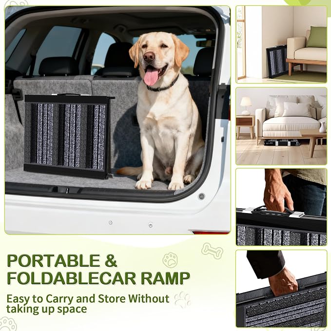TNELTUEB Adjustable Dog Ramp, Folding Portable Pet Ramp, Rated for 30 LBS | 32.6" Long and Adjustable from 10" to 19" with Non-Slip Traction Mat, Dog Step for Bed, Couch,Car (55"-Grey)