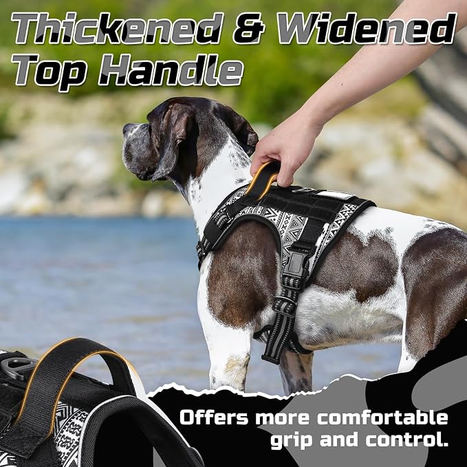 rabbitgoo Tactical Dog Harness for Medium, No Pull Military Service Vest | Molle & Handle, Heavy Duty, Adjustable, Reflective Straps, Easy Control for Training Walking, B&W Geometric, Medium