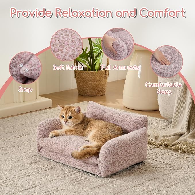 Hollypet Cat Bed Small Dog Orthopedic Couch Beds for Pets up to 13 lbs | Fluffy Multifunctional Double-Layer Warming Kitten Pet Couch Orthopedic Beds with Machine Washable Cover and Non-Slip Bottom