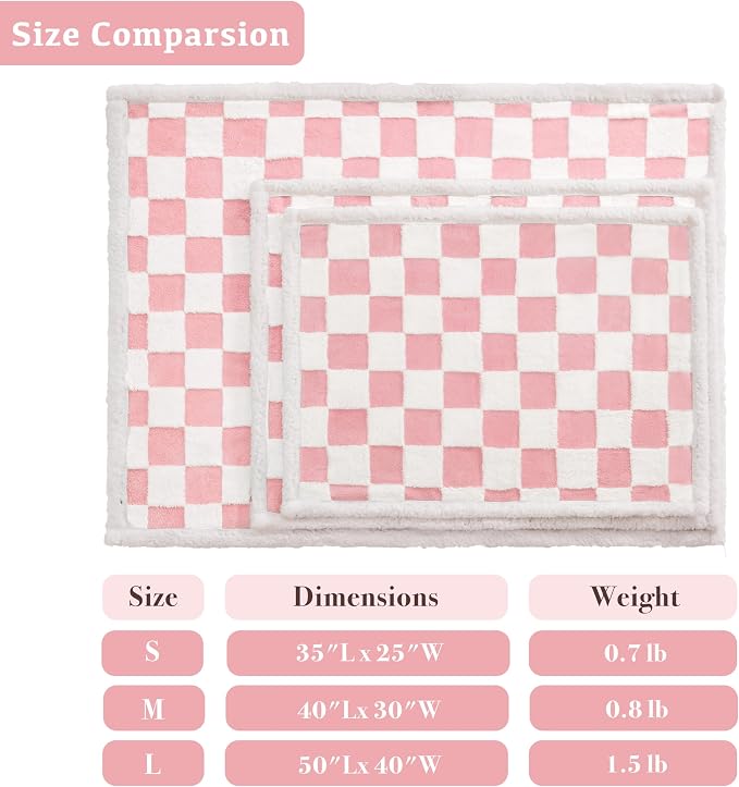 Ohocut Checkered Dog Blanket, Pink Jacquard Sherpa Blankets for Small Dog and Cats, Cute Girly Women Aesthetic Style Fluffy Fleece Pets Blanket for Couch Protection Washable, 40"x50"