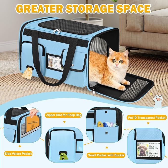 HUANLANG Cat Carrier Airline Approved,Soft-Sided Dog Carriers for Small Dogs Medium Cats,Pet Travel Carrier Up to 20 Lbs,Collapsible Cat Bag