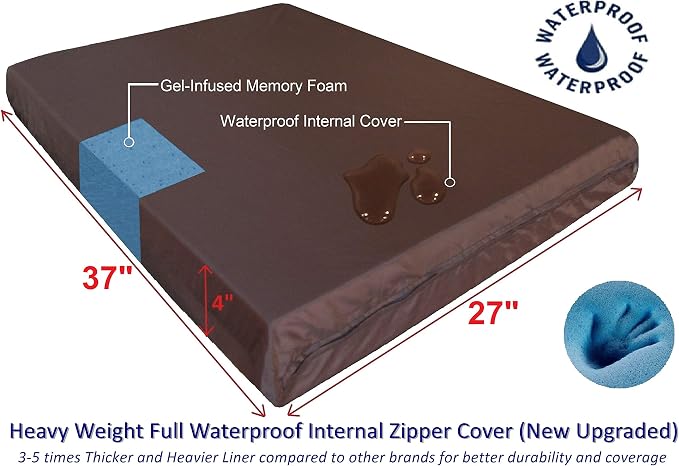 Dogbed4less Waterproof Memory Foam Dog Bed for Medium Dogs with Washable Cover and Extra Pet Bed Case 37X27X4 Inch, Brown