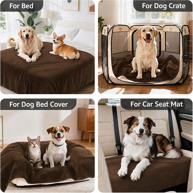LOOBANI Waterproof Pet Blanket for Couch, Throw Size 50"x60", Coffee | Double-Side Liquid Proof Cozy Flannel, Reversible, Stain-Proof Couch Cover for Small Medium Dogs Bed Crate Furniture