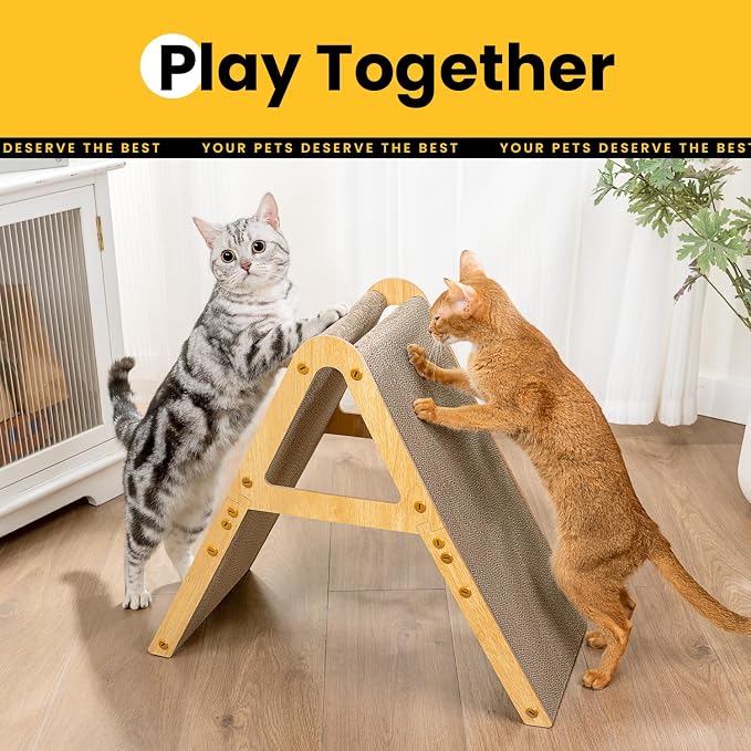Conlun A-Frame Cat Scratchers for Indoor Cats, Wood Frame & Recycled Cardboard Scratch Pad, Dual-Sided Vertical Horizontal Scratching Board, Space-Saving Furniture Protector for Sofa Walls, Medium