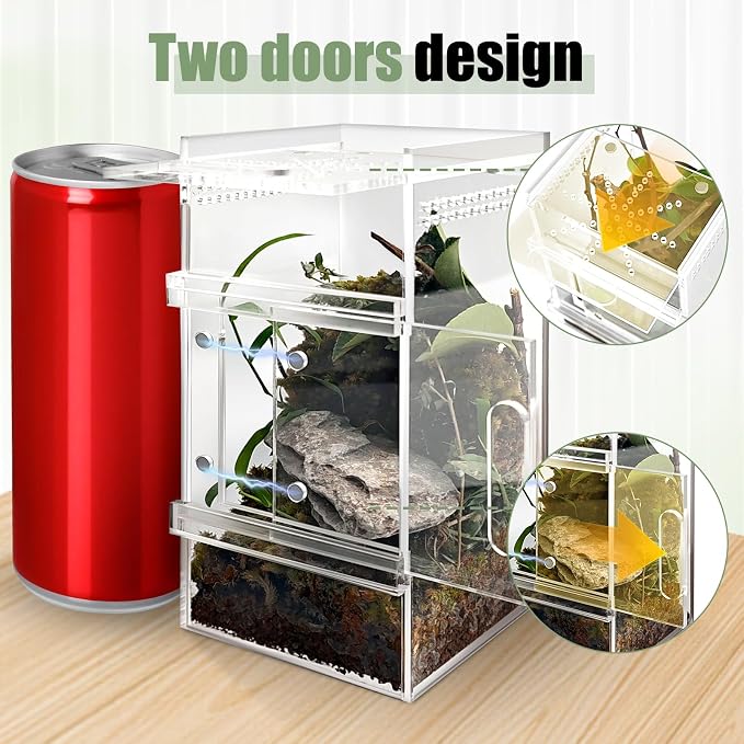Pre-Assembled Jumping Spider Enclosure 3x3x6 Inch Acrylic Spider Cage Insect Terrarium Bug Enclosure Tarantula Enclosure Reptile Terrarium for Snail, Mantis, Lizard, and Small Reptiles