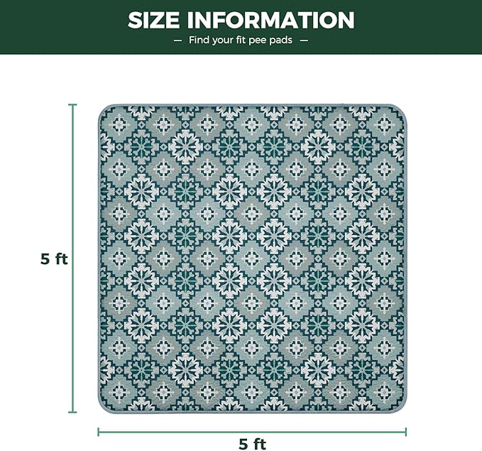FXW Washable Pee Pads for Dogs, Puppy Pads with Super Absorbent, Specifically Designed for FXW Rollick/Homeplus 24inch 6 Panels Dog Playpen, 39" x 63" Rectangle, Tribal Blue, 1 Pack