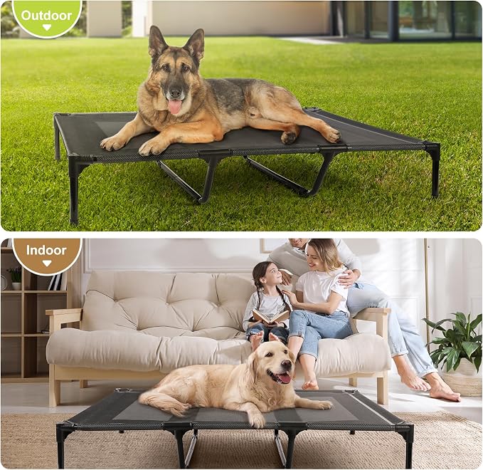 petizer XL Elevated Dog Beds for Large Dogs 48x36x9'', Hold up to 140lbs, Breathable Off-the-Ground Dog Cots, Anti-Sag Raised Dog Bed with Center Bars, Indoor & Outdoor, Black