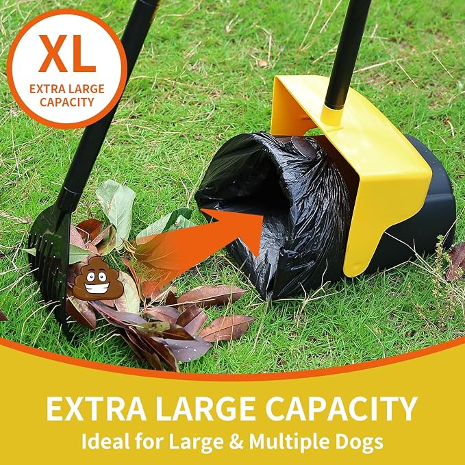 ienjoyed Pooper Scooper Large Swivel Bin & Rake with 160 Waste Bags,Heavy Duty Dog Pooper Scooper with Bag Attachment for Dogs, Long Handle Poop Scooper with Lid for Yard, Grass, Gravel(Yellow)