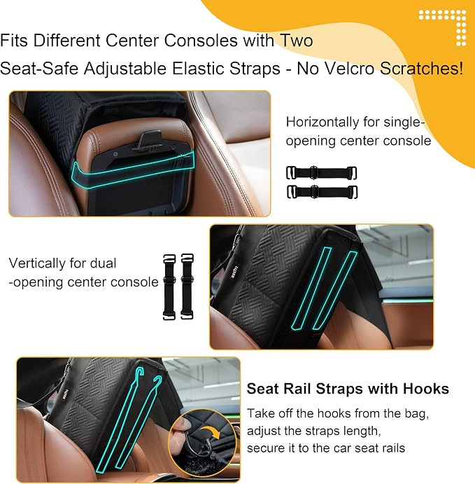 Console Dog Car Seat for Small Dogs Cats Up to 11lbs, Anti-Collapse Pet Armrest Booster Seat with Soft Pillow,Non-Slip Seat Rails Hooks & Safety Belt, Portable Car Accessories for Pets Travel