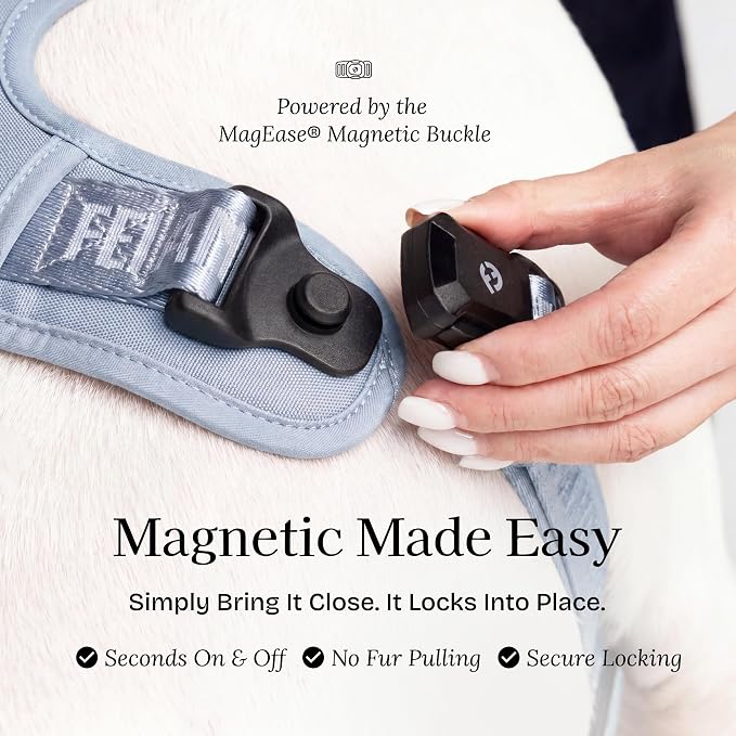 Fei & Eve Classic Dog Harness, MagEase Magnetic Buckle | 3-Point No-Pull Control, Dual Handle Support, 900D Nylon, Tactical Patch Panel, Heavy Duty, X-Large, Blue