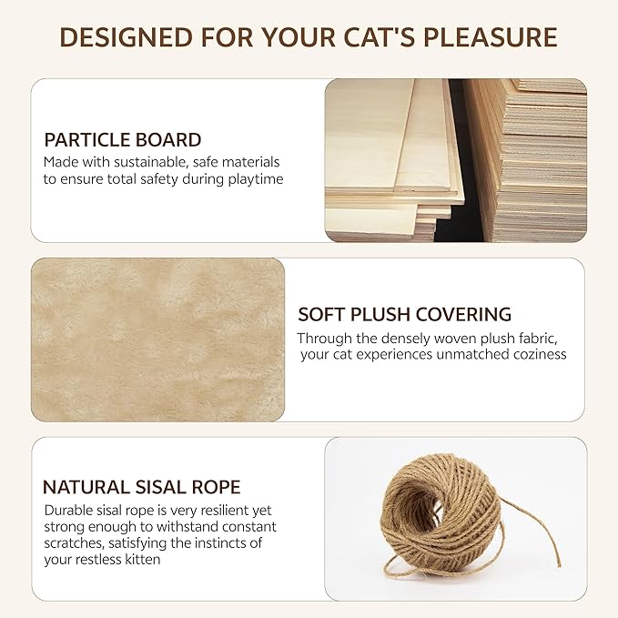 13-in-1 Cat Wall Shelves, Moon & Bridge Cat Wall Furniture, Beige | Wall Mounted Cats Shelf Set with Plush Fabric, Cat Climbing Systems for 16 Inch Drywall, Condo, Scratching Post, Space-Saving