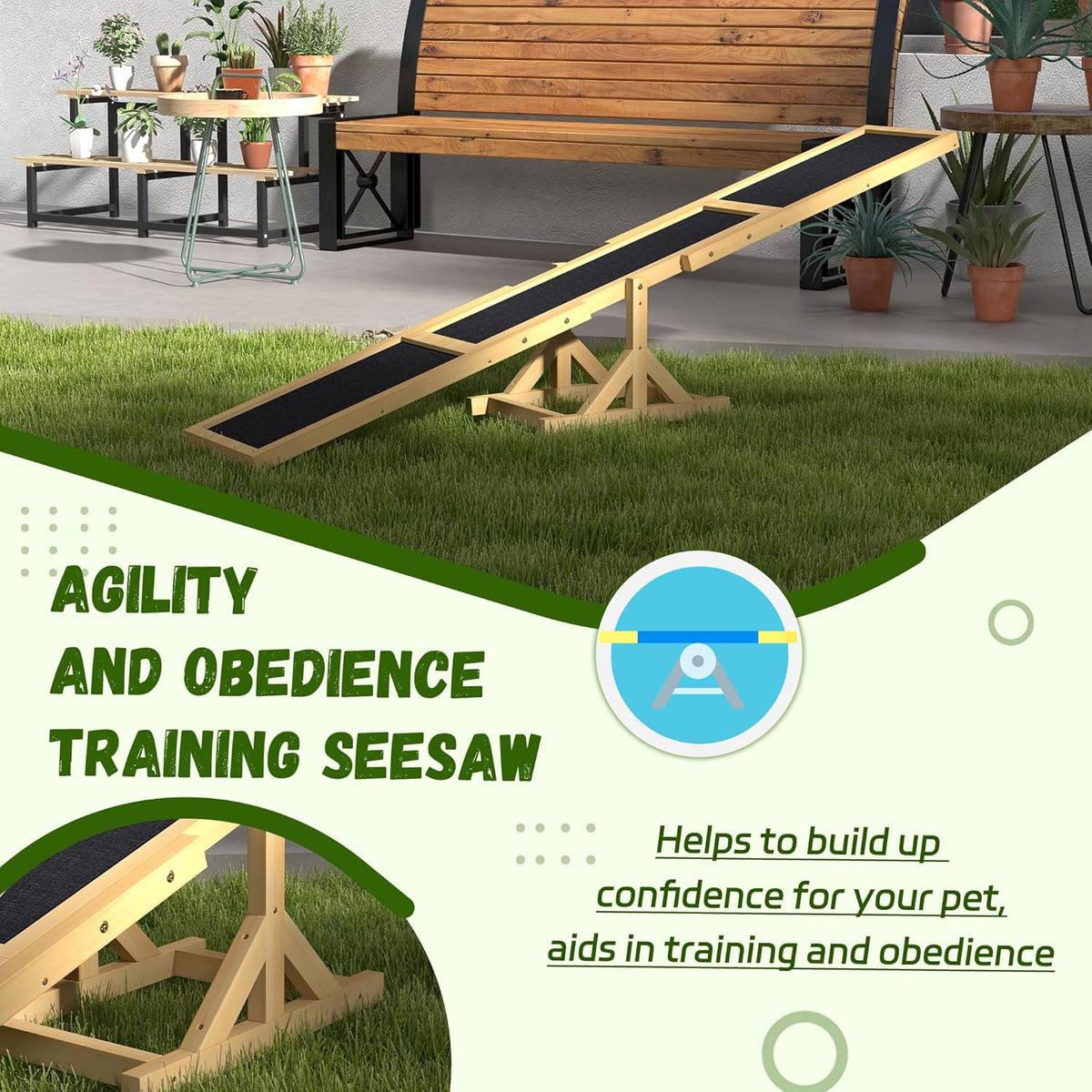 PawHut Wooden Dog Agility Seesaw for Training and Exercise, Platform Equipment Run Game Toy, Weather Resistant Pet Supplies, 71" L x 12" W x 12" H, Yellow