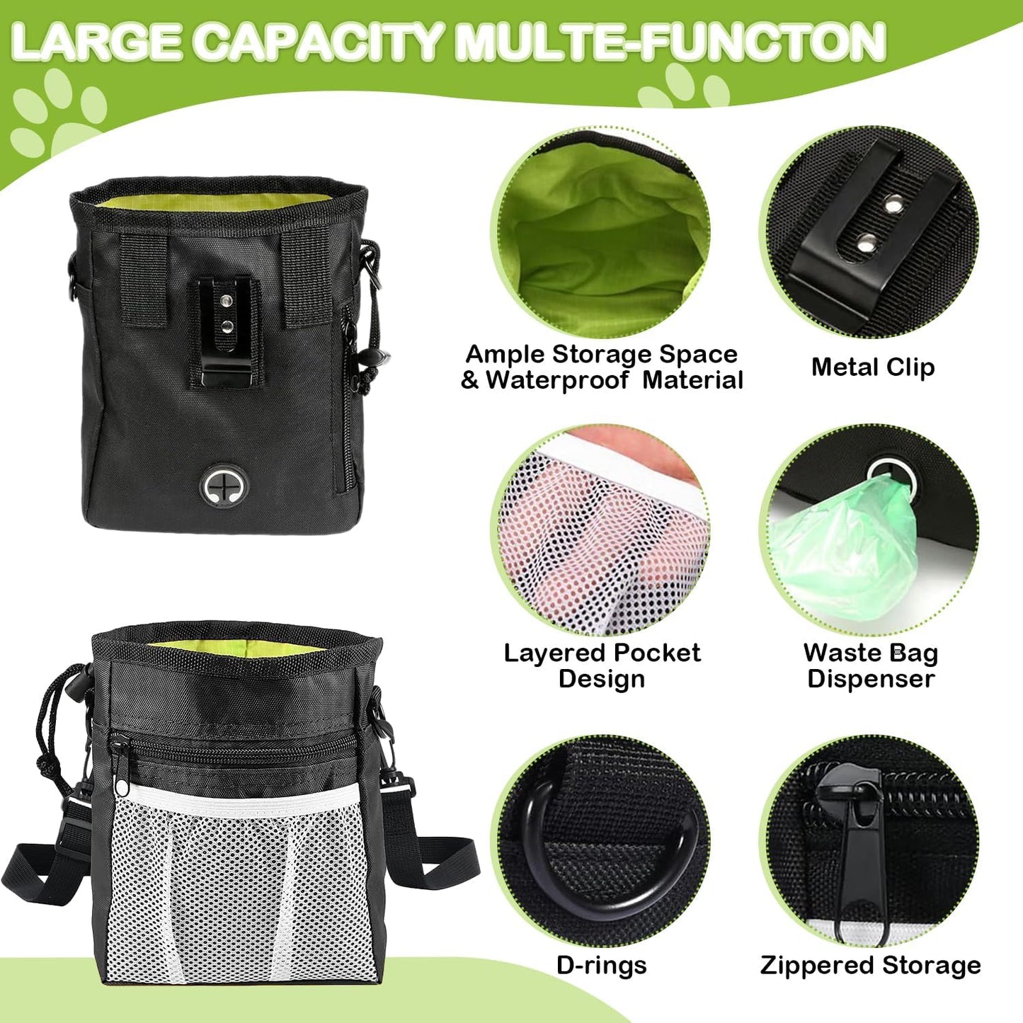JIURUN Dog Treat Bag - Dog Training Treat Bag, Treat pouchs for Pet Training with Dog Treat Bag, Puppy Training Clicker, Collapsible Dog Bowl, 2 Dog Poop Bag