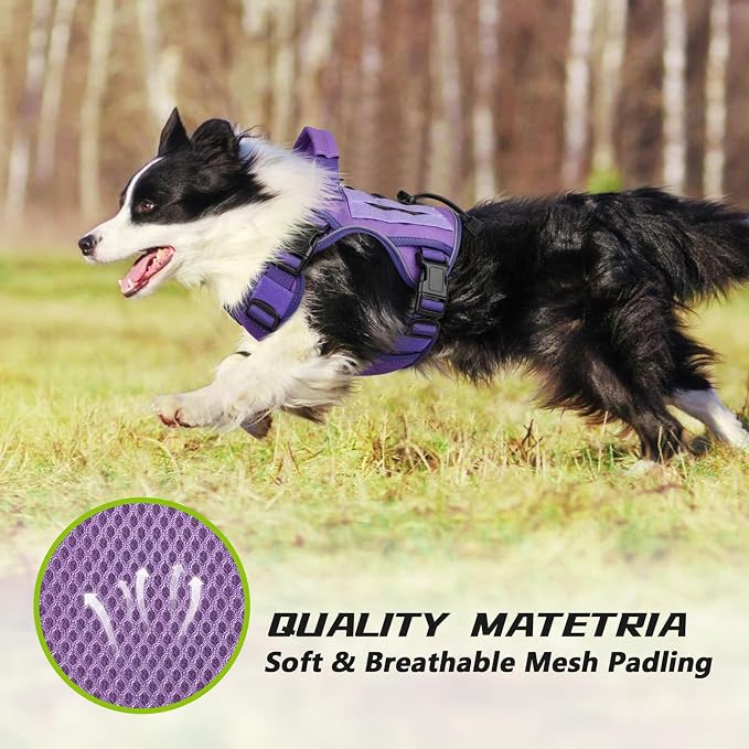 WINGOIN Purple Tactical Dog Harness for Medium Dogs,No Pull Dog Harness | with Handle,Adjustable Reflective,Military K9 Style,Big Size Dog Vest,for German Shepherd,for Walking Training Hunting
