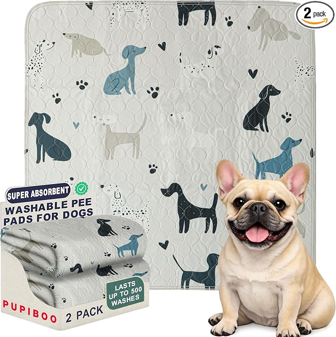 PUPIBOO Washable Pee Pads for Dogs and Cats - Super Absorbent Reusable Puppy Training Pads - 100% Waterproof, Leak-Proof & Non-Slip Whelping Pads for Pet Housebreaking