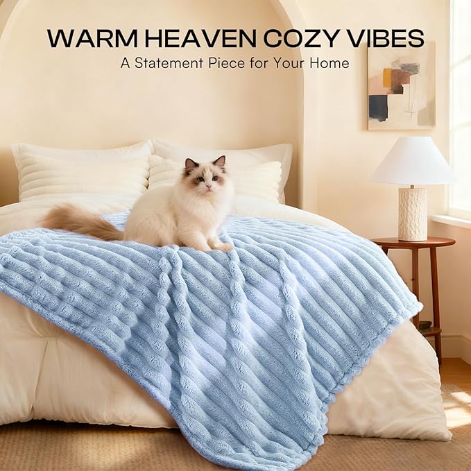 LINENLUX 1 Pack 3 Soft Dog Blanket Washable Warm Fleece Cat Blankets for Pet Puppy Fluffy Calming Flannel Pink/White/Blue Medium